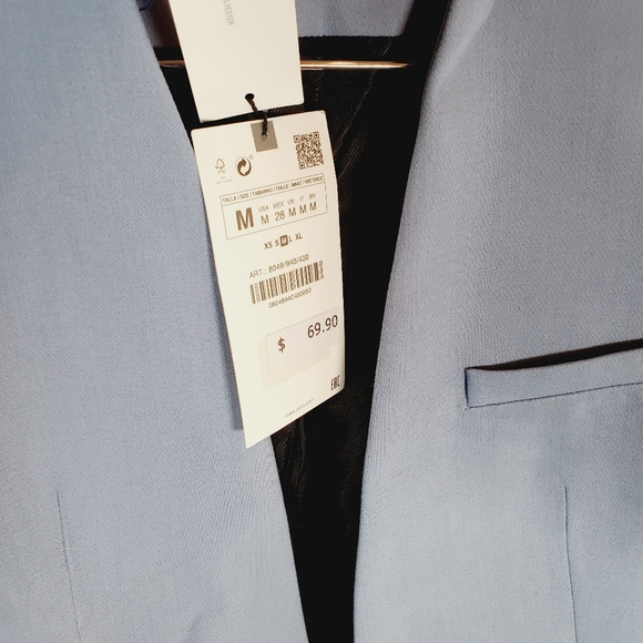 Zara collarless blazer blue size medium nwt new with tag long sleeve - Picture 4 of 9